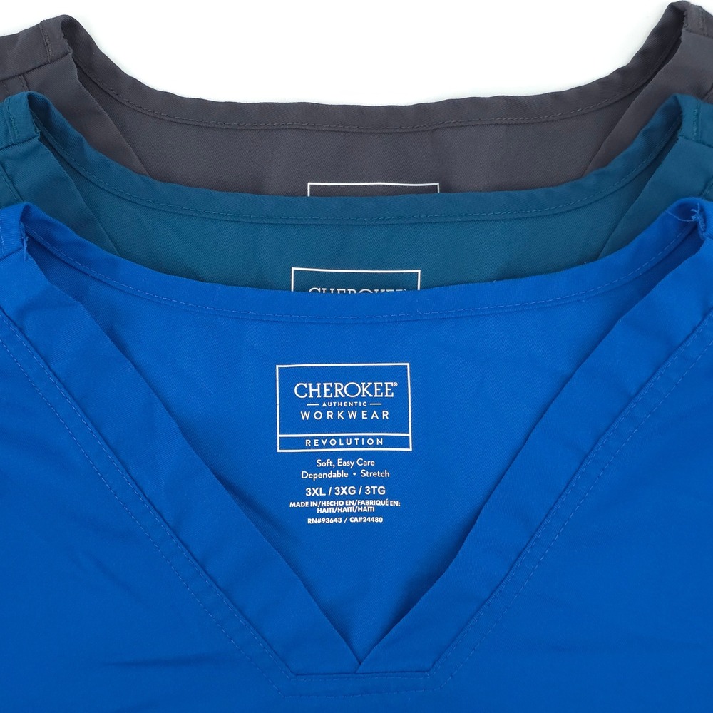 Cherokee Womens Scrub Tops Revolution 3XL Blue Teal Grey Workwear Set - Bundle